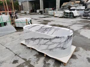 Bañera de hidromasaje de piedra real TMZ, bañera de mármol independiente de roca natural, bañera de piedra de mármol blanco gris ovalada - Product Image 3