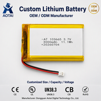 Baterai Cair Isi Ulang Khusus 103665 3.7V 3000mAh 500 Siklus -20C 60C Suhu Operasi untuk Daya Perangkat Medis