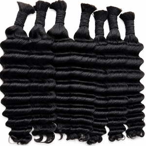 <b>Deep</b> <b>Wave</b> Human Hair Bulk No Weft Natural Black Full Ends Hair For Braiding Boho Braids And <b>Wig</b> Makers - Product Image 5