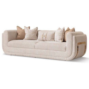 Ensemble Canapé de Salon Moderne de Luxe 3 Places, <span class=keywords><strong>Fauteuil</strong></span> Loungewear en Acier Inoxydable Doré, Causeuse en Tissu <span class=keywords><strong>Fourrure</strong></span> Teddy pour Maison et Hôtel - Product Image 3