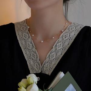 Collier en argent 925 et plaqué or 18 carats, polyvalent, ciel étoilé, perle d'eau douce, simple, tempérament, chaîne de clavicule - Product Image 2