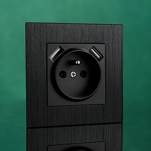 Prise murale USB française 5V 2.1A panneau en aluminium 16A 220V 86*86mm prise électrique France Standard noir gris <span class=keywords><strong>or</strong></span> - Product Image 1