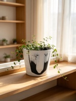 Pot de fleurs en plastique abstrait noir et blanc, pot décoratif moderne pour plantes d'intérieur, décoration de table à la maison