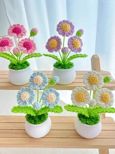 Pianta in Vaso Fatta a Mano all'Uncinetto, Vaso di Fiori Lavorato a Maglia per Arredamento Casa, Decorazione con Piante Artificiali per Ufficio e Soggiorno - Product Image 1
