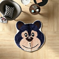 Tapis personnalisé en forme de tête d'ours de dessin animé, tapis doux en peluche bleu, tapis d'appoint pour animaux, tapis antidérapant pour la décoration de la chambre d'enfant