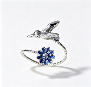 Anello Aperto con Uccelli e Fiori Colorati, Anello Statement alla Moda per Donne, Accessorio per Dita in Stile Fresco - Product Image 1