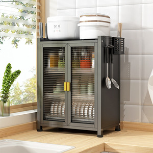 Armoire de séchage de vaisselle en métal à double porte, organisateur de rangement de cuisine anti-poussière pour assiettes, bols, tasses, organisation de la vaisselle sur le comptoir - Product Image 4