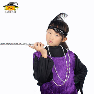 1920s Flapper Girl Costume Set With <b>Sequined</b> Headband Pearl Necklace And Cigarette Pipe Props For Party Carnival Dress Up - Product Image 3