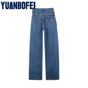 Yuanbofei Jeans Casuales de Tiro <span class=keywords><strong>Alto</strong></span> para Mujer <span class=keywords><strong>con</strong></span> Cierre de <span class=keywords><strong>Botones</strong></span>, Pantalones de Mezclilla Elásticos de Pierna Recta <span class=keywords><strong>con</strong></span> Tiras Decorativas - Product Image 2