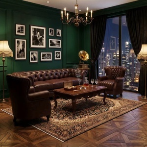 Colección de Sofás Chesterfield Tapizados en Cuero Personalizados para Muebles de Vestíbulo de Hotel, Villa, Cafetería, Restaurante, Hogar, <span class=keywords><strong>Pub</strong></span> Industrial Retro - Product Image 5