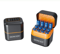Chargeur de piles AA AAA rechargeable personnalisé à couvercle rabattable, fabricant de chargeurs de piles Li-ion 12 emplacements, chargeur de piles NiMH 1,2 V 1,5 V avec écran LCD intelligent