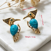 Boucles d'oreilles clous hypoallergéniques pour femmes, style occidental, motif oiseau hibou-briseur doré et turquoise, accessoires animaliers