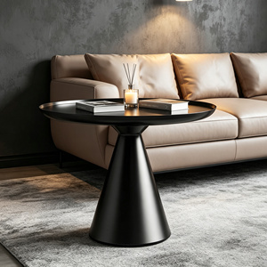 Modern Matte Black Stainless Steel <strong>Slim</strong> Pedestal Side <strong>Table</strong> for Hotel and Living Room Luxury Bedroom Use - Product Image 3