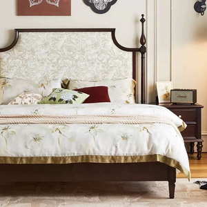 Lit en bois massif de style rétro américain, lit minimaliste de luxe léger à la française, adapté aux ensembles de meubles de chambre à coucher - Product Image 4
