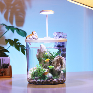 JSDミニ水槽LEDライトポンプデスクトップフィッシュタンク（家庭用寝室向け） - Product Image 6