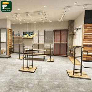 Contemporary Garment Boutique Display Rack Clothing Cabinet Wall Shelving <b>Reception</b> <b>Counter</b> Lighting Unit - Product Image 6