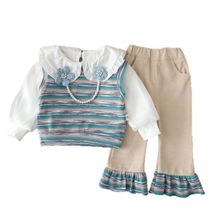 Ensemble 3 pièces à manches longues avec décor floral et blocs de couleur pour filles, tenue décontractée de printemps - Product Image 5
