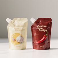 Pochette de sauce stand up 500ml sans Bpa Emballage transparent avec bec verseur 16 Oz pour pâte à ail