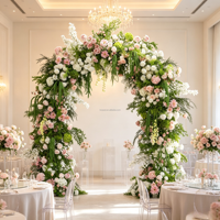 Ensemble d'arches florales pastorales style Monet, fleurs artificielles roses, blanches et vertes pour décoration de toile de fond de mariage en extérieur et événements photographiques