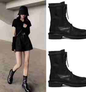 La primera capa de zapatos de cuero botas de cuero de las mujeres salvajes Inglaterra viento de alta ayuda tubo de motocicleta Caballero botas de mujer zapatos - Product Image 2