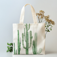Sac de courses pliable et réutilisable en toile avec longue poignée, imprimé personnalisé motif cactus, vente en gros HUIMEI