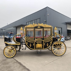 Charrette électrique royale noire en acier avec ornements dorés, 4 roues, alimentée par batterie, pour mariages et visites touristiques - Product Image 4
