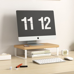 Monitor Lift Stand <b>Desktop</b> Computer Riser Wood <b>Shelf</b> Storage Organizer for Office Desk Rectangle Shape Standing Type - Product Image 3
