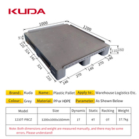 Palette en plastique KUDA 1210T-PBCZ, palette industrielle avec déflecteur, palette de transport logistique résistante à l'humidité 1,2x1m