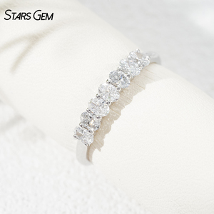 Starsgem Seven-Stone Lab Grown <b>Diamond</b> Unisex Anniversary <b>Ring</b> 0.61ct Oval Cut E VS 18K Solid Gold Rhodium Plated Classic - Product Image 4