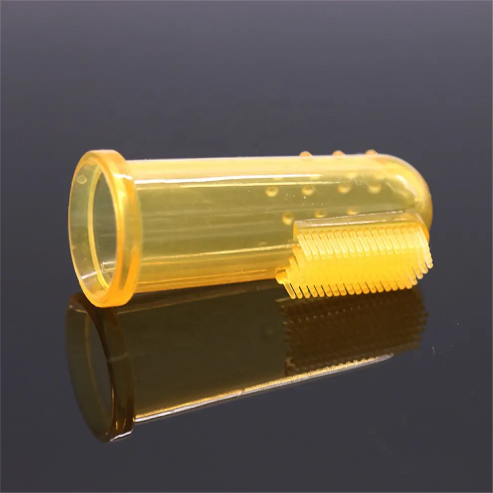 BPA-Бесплатная Желтая Мягкая Силиконовая зубная щетка для детских пальцев с пластиковым чехлом для зубной щетки для чистки зубов