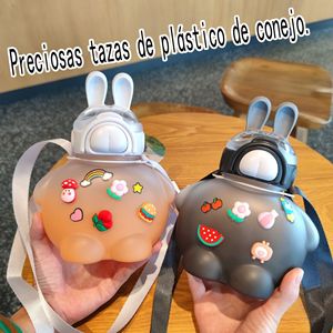 Cartoon Rabbit Straw Cup Gradient Color Large Capacity Plastic Cup Outdoor Carrier For Children And Students - Product Image 2