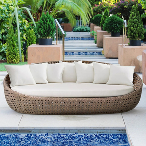 Cama de día redonda para exteriores, <span class=keywords><strong>tumbona</strong></span> de mimbre marrón elegante y cómoda con Base de <span class=keywords><strong>aluminio</strong></span> para Patio y jardín - Product Image 5
