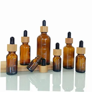 5ml 10ml 15ml 20ml 30ml 50ml 100ml Flaschen mit ätherischem Öl aus braunem Braun glas mit Tropfer deckel aus Bambus holz