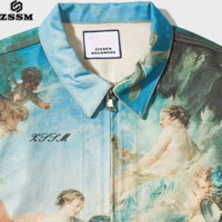 Veste en jean personnalisée avec fermeture éclair pour hommes Veste de style de rue imprimée numériquement avec empiècement complet