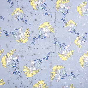 Nuevo diseño 100% poliéster plata crepé Flor de gasa estampada de tela para el vestido