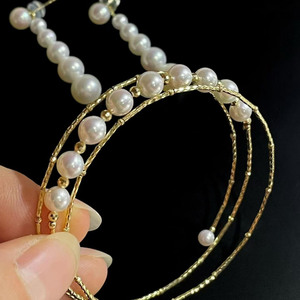 4-5.5mm Freshwater Pearl Stretch <b>Bangle</b>, Near Round & Teardrop Pearl Multi Layer Elastic 925 <b>Sterling</b> <b>Silver</b> <b>Bracelet</b> for women - Product Image 2