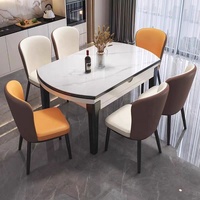 Ensemble de table à manger rectangulaire extensible contemporaine en chêne de luxe à prix abordable avec plateau en marbre haute performance