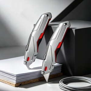 Cuchillo Multiusos <span class=keywords><strong>de</strong></span> Alta Resistencia, Cortador <span class=keywords><strong>de</strong></span> Cajas Autorretráctil y Cuchillo para Manualidades con Agarre Antideslizante, Pelacables y Orificio para Cordón - Product Image 1