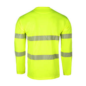 Chemise de sécurité réfléchissante à manches longues jaune fluorescent, vêtements de travail haute visibilité, polyester respirant, utilisation sur chantier - Product Image 4