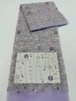 Nouveau Tissu de Dentelle Française de Luxe Brodé de Strass et de Paillettes Perlées pour Robes de Mariée