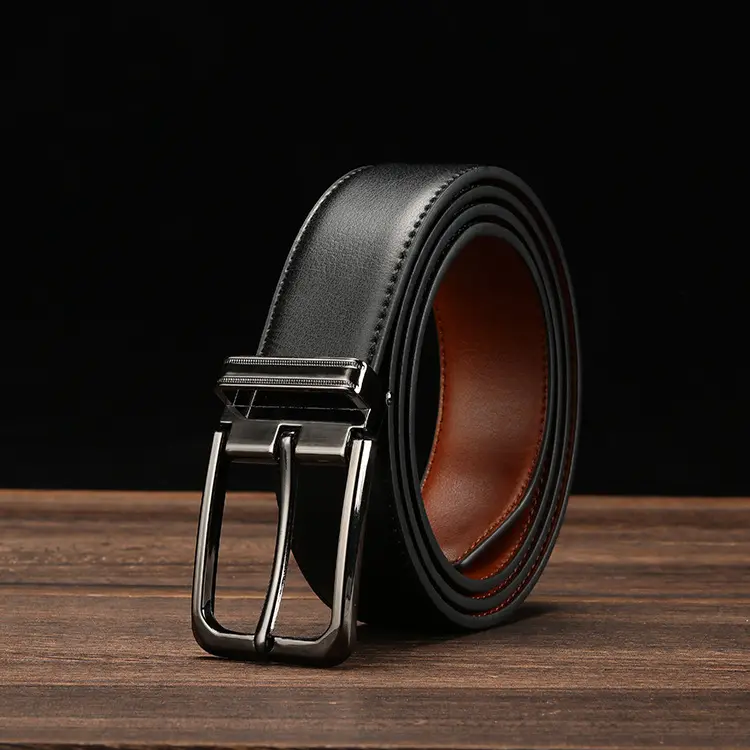 Nuevo cinturón de cuero genuino para hombre de China con hebilla giratoria de doble cara usado hombres cinturones de cuero 2024