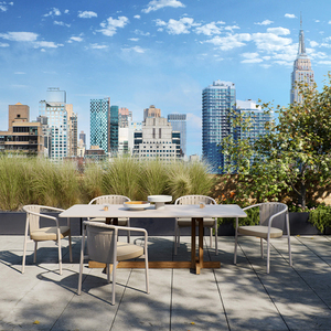 Table de salle à manger de jardin en teck avec plateau en pierre pour terrasse et patio - Product Image 4