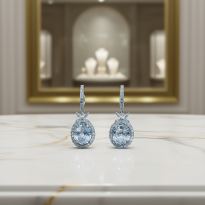 Orecchini Pendenti Classici da Donna con Zirconi Taglio Ovale, Placcati in Rodio, Gioielli da Sposa con Cristalli e Strass, Orecchini alla Moda - Product Image 2