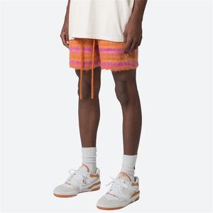 Venta al por mayor pantalones cortos de punto de alta calidad cintura elástica con cordón 100% poliéster pantalones cortos mohair a rayas - Product Image 1