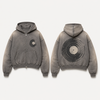 Produsen Hoodie Zip Pria Bahan Vinyl Tebal 470gsm Warna Sun Faded dengan Logo Kustom ODM untuk Grosir Streetwear