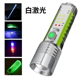 ไฟฉายมัลติฟังก์ชั่นขนาดเล็ก LED แบบชาร์จไฟได้ ปรับซูมได้ ปรับความสว่างได้ ใช้สำหรับงานกลางแจ้ง พร้อมไฟ UV และไฟเตือน - Product Image 5