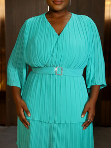 أكمام جرس عيد الأم مطوي فضفاض للنساء أخضر-شيفون كاجوال - Product Image 4