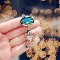 Broche Chat Style Coréen Haut de Gamme, Épingle en Alliage Exquise, Accessoire de Corsage, Diamant Électroplaqué, Accents de Costume Tendance