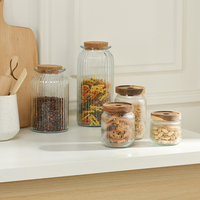 Recipiente de vidrio para alimentos con tapa de madera de acacia, sellado al vacío sin Bpa hermético, almacenamiento reutilizable para cocina, arroz, nueces, alimentos secos