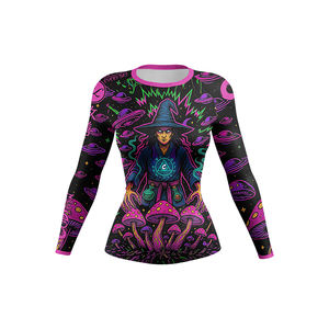 Conjunto de Yoga para Mujer al por Mayor, Camiseta de Manga Corta y Pantalones Cortos/Leggings, Estampado Digital, Spandex/Poliéster, Transpirable, Anti-UV UPF50+ - Product Image 3